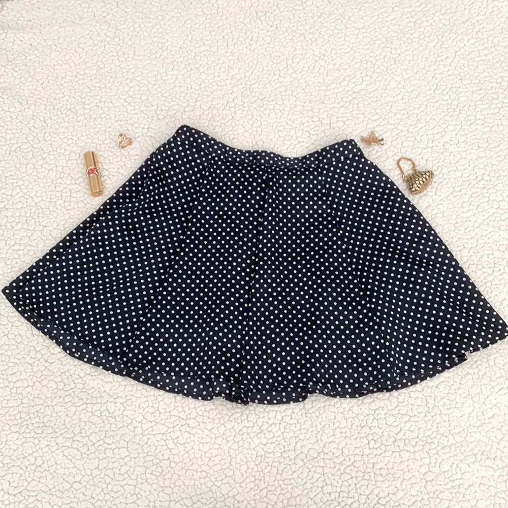 Blue Navy Satin Polka Dot Mini Skirt
